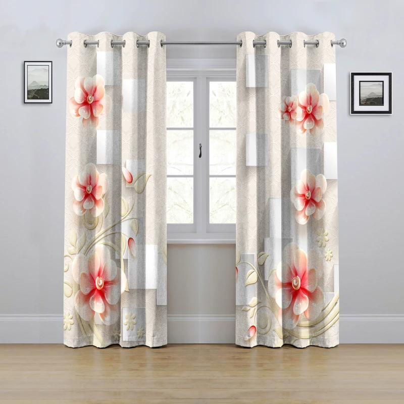 پرده مدل پانچی طرح گل سه بعدی سایز 280x145 سانتی متر