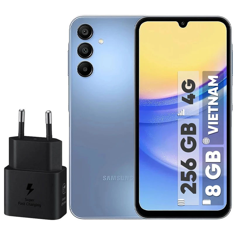 Samsung Galaxy A15 - 2 SIM | 256GB - 8GB RAM  with 25W Samsung Charger - Vietnam