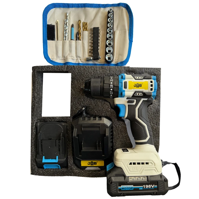 مجموعه 40 عددی دریل پیچ گوشتی شارژی چکشی 10 میلیمتری 198 ولت جاب مدل JB-198 POWER X