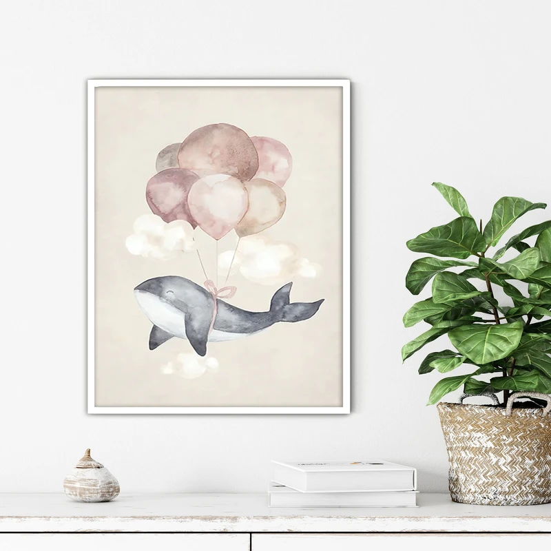 تابلو آتریسا طرح نهنگ پرنده مدرن مدل ATFKW60 فریم سفید 