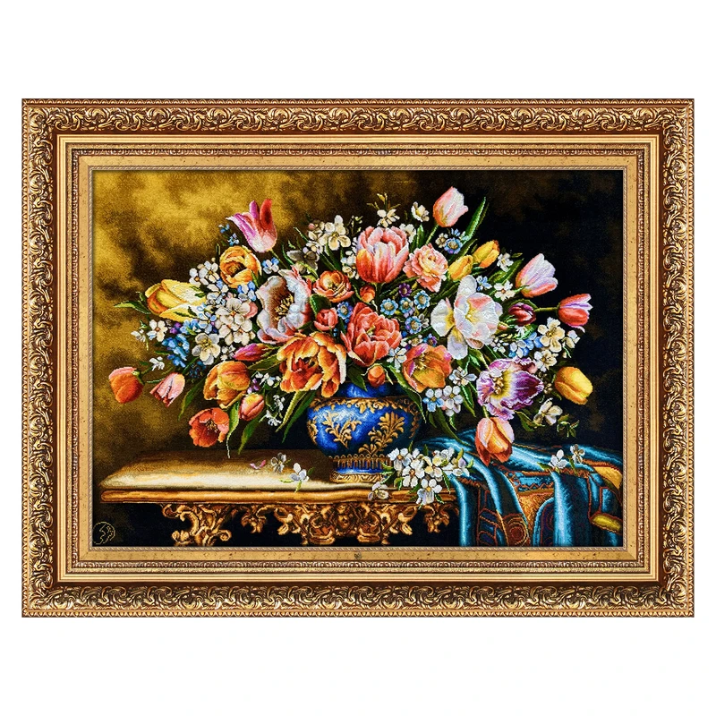 تابلو فرش دستباف فرش میرنظامی طرح گل و گلدان و کنسول کد 2034