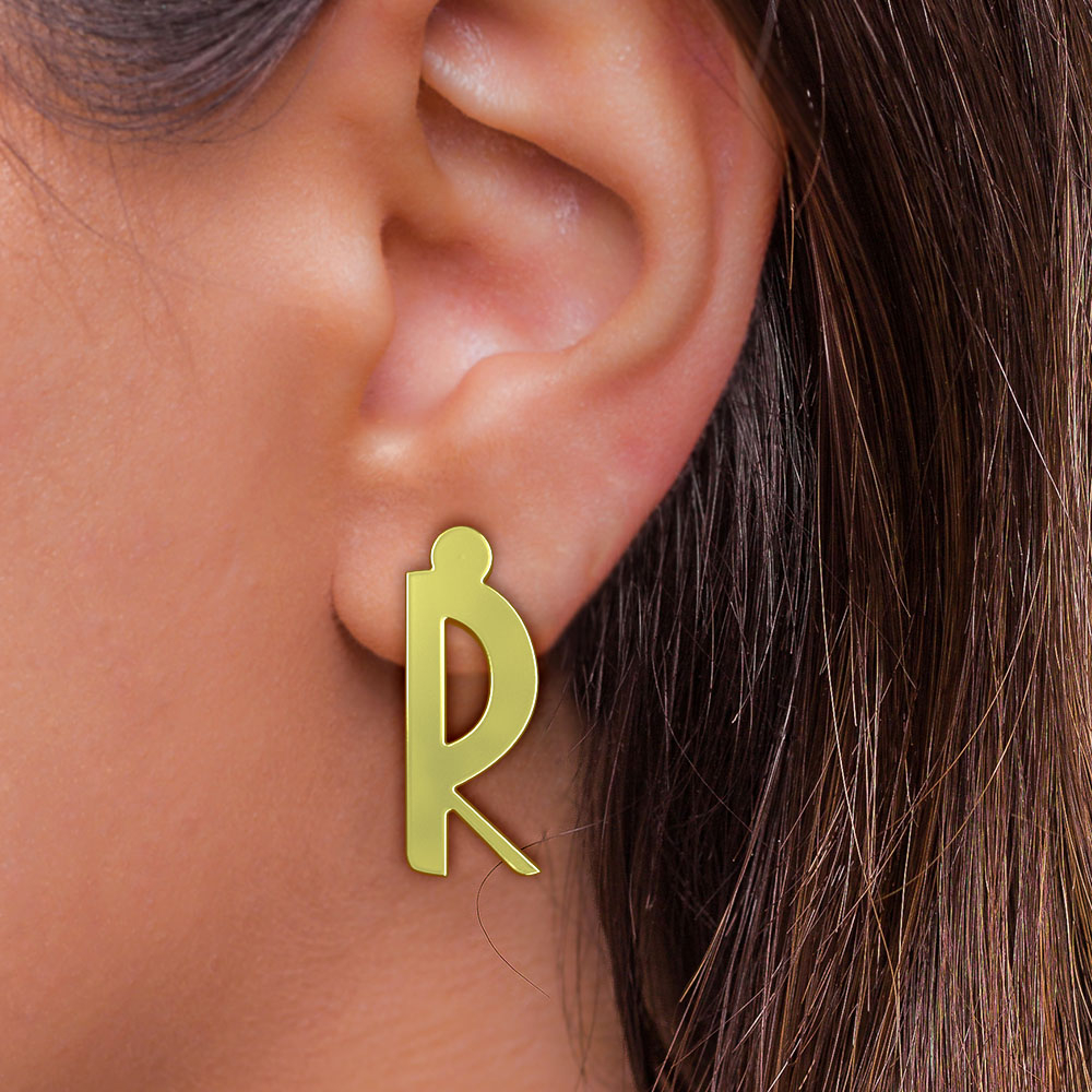 گوشواره طلا 18 عیار زنانه مدوپد مدل حرف R کد GA1-16881