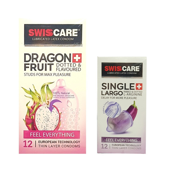 کاندوم سوئیس کر مدل DRAGON FRUIT بسته 12 عددی به همراه کاندوم سوئیس کر مدل LARGO بسته 12 عددی
