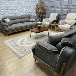 مبل تخت‌ خواب‌شو 8 نفره با روکش پارچه و پایه چوب مدل مبل المالی به همراه 4 کوسن