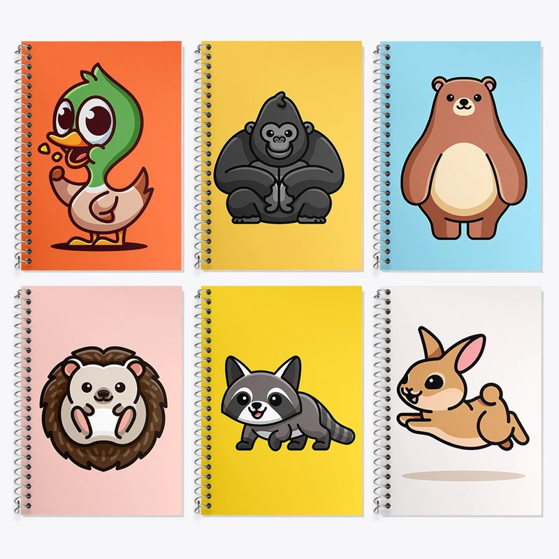 دفتر زبان 50 برگ خندالو مدل دو خط طرح حیوانات بامزه کد 442 مجموعه 6 عددی