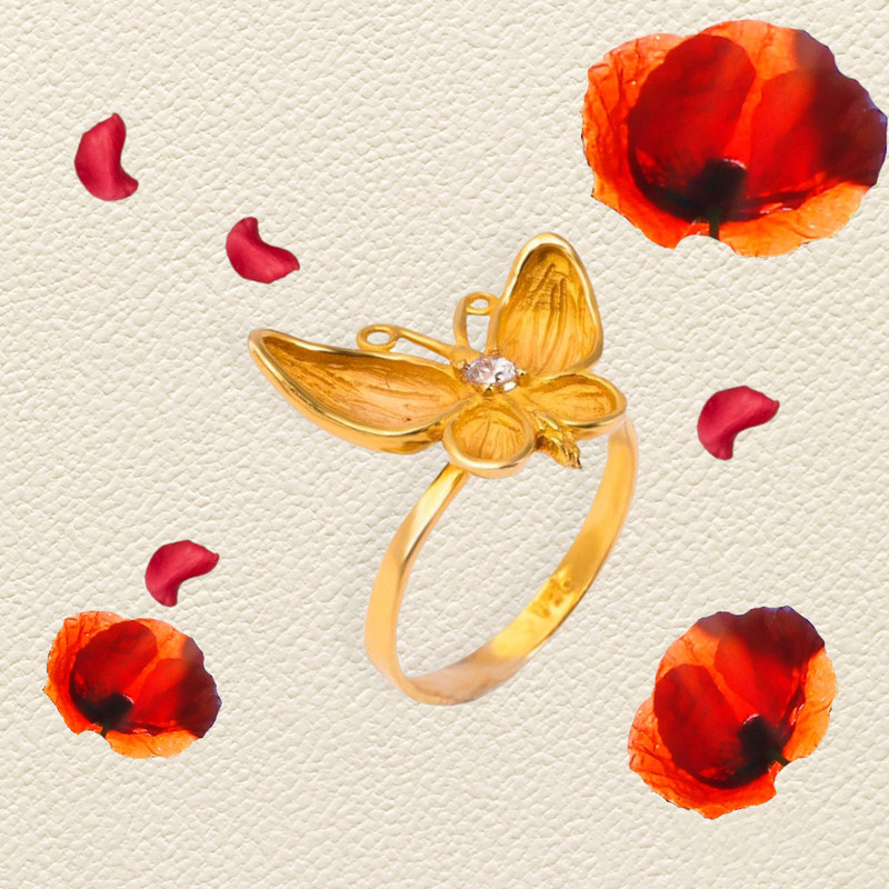 انگشتر طلا 18 عیار دخترانه طرح پروانه مدل DRCC6-16d