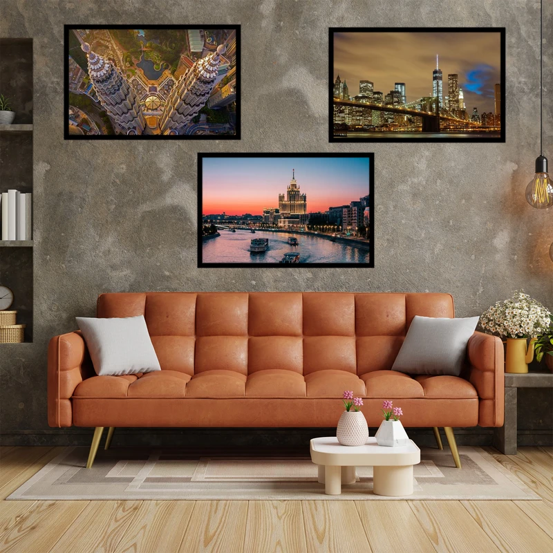 تابلو بکلیت طرح منظره شهری شهر مدرن مدل B-bu3036 مجموعه 3 عددی