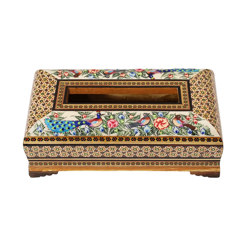 جعبه دستمال کاغذی خاتم کاری چوبی فراز هنر مدل رو نقاشی