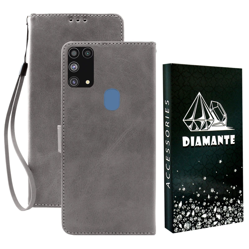 کیف کلاسوری دیامانته مدل Gray Bk مناسب برای گوشی موبایل سامسونگ Galaxy M31  به همراه بندآویز