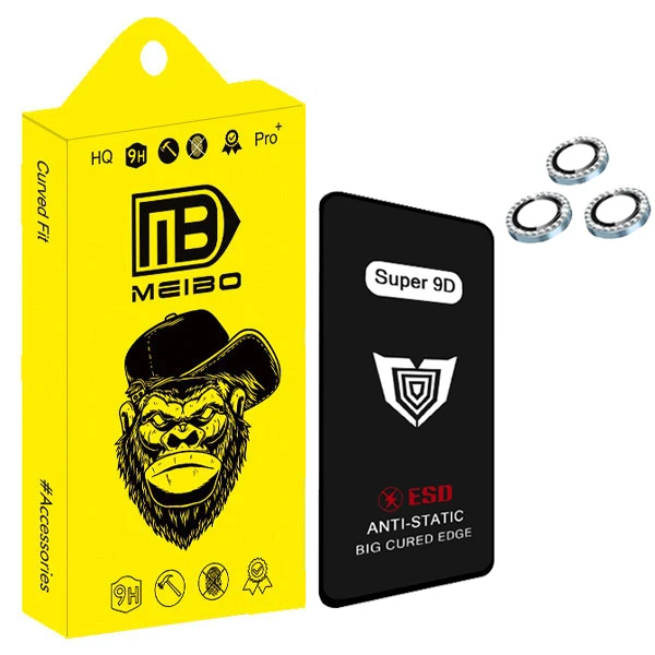 محافظ صفحه نمایش میبو مدل Super 9D Pro مناسب برای گوشی موبایل سامسونگ galaxy a55 / a35 به همراه محافظ لنز نگین دار