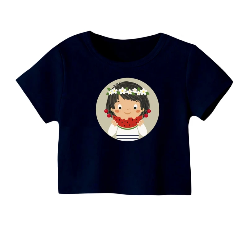 کراپ‌ تی‌شرت آستین کوتاه زنانه مدل دخترک یلدایی کد 25