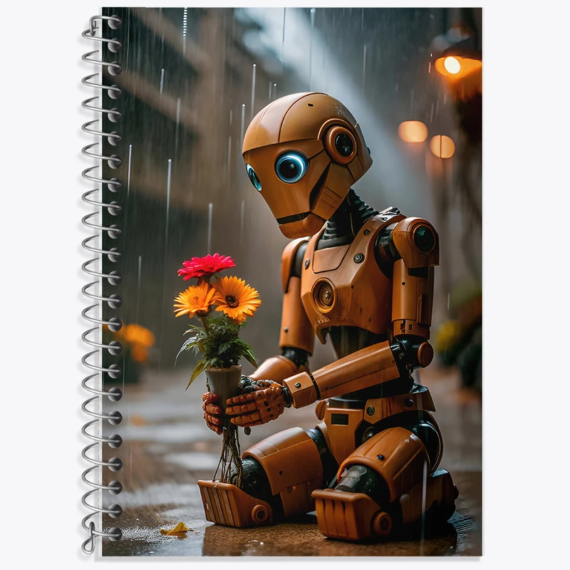 دفتر زبان 50 برگ خندالو مدل سه خط طرح ربات مهربون کد F8030