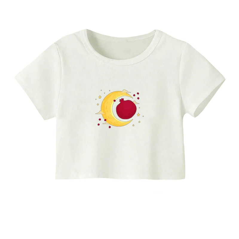 کراپ‌ تی‌شرت آستین کوتاه زنانه مدل ماه و انار