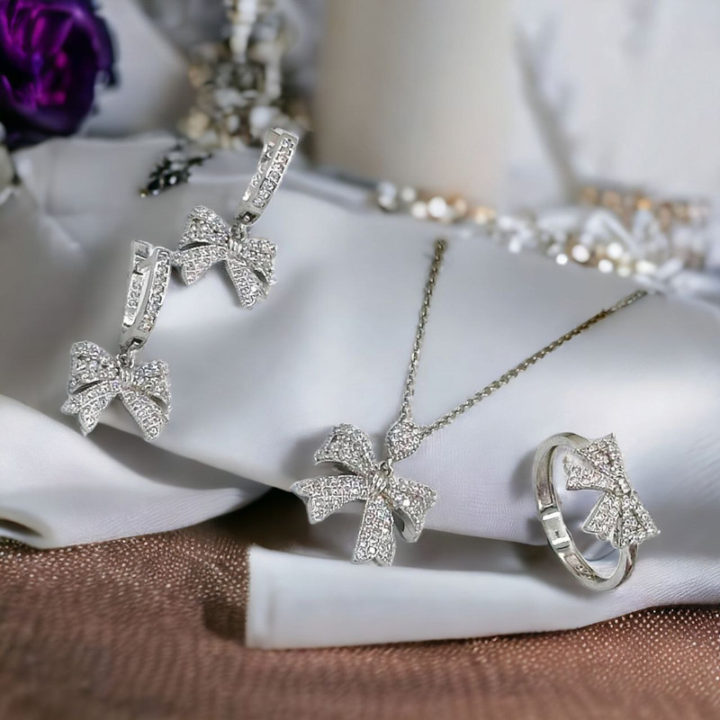 نیم ست نقره زنانه مدل پاپیون زنجیری 0133