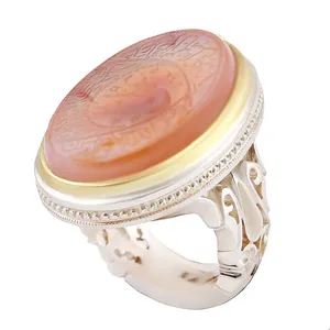 انگشتر نقره مردانه بازرگانی میلادی مدل رکاب دست ساز یا علی مولا سنگ عقیق یمنی کهنه کد AM_2755