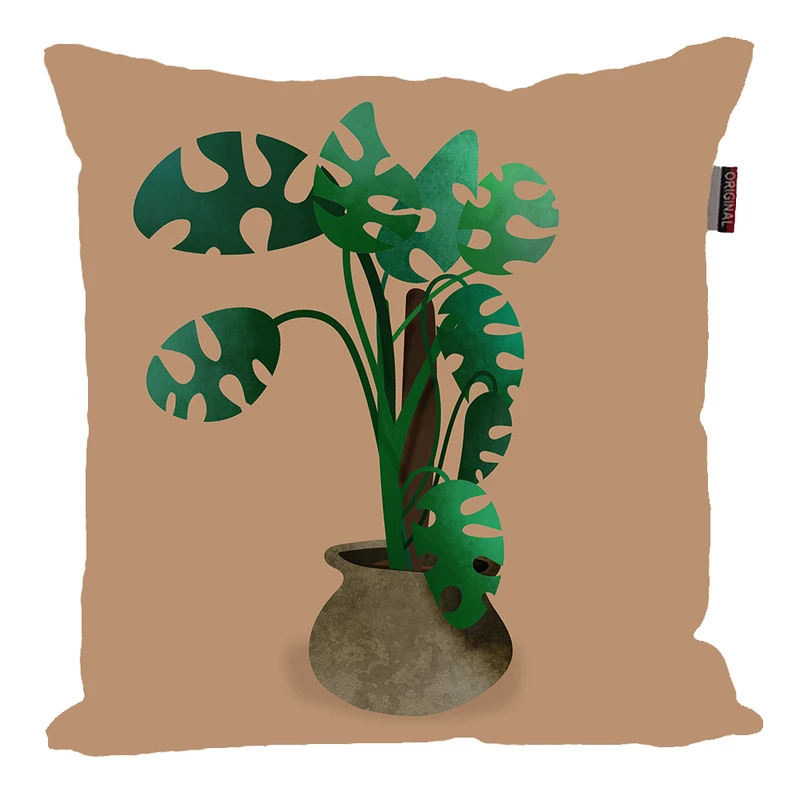 کوسن پاد آفرین مدل مینیمال طرح برگ گلدان کد PK30518