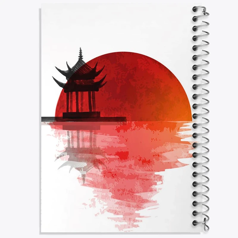 دفتر ژورنال نویسی 50 برگ خندالو مدل نقطه ای طرح پرچم ژاپن کد 20643