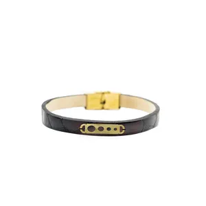 دستبند نقره ژابیز مدل چرم طبیعی طرح دایره کد XL.116