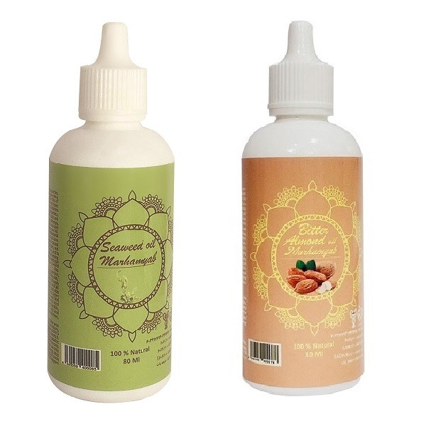 روغن تقویت کننده مو ابرو مژه مرهم یاب مدل بادام تلخ و جلبک دریایی حجم 80 میلی لیتر مجموعه 2 عددی
