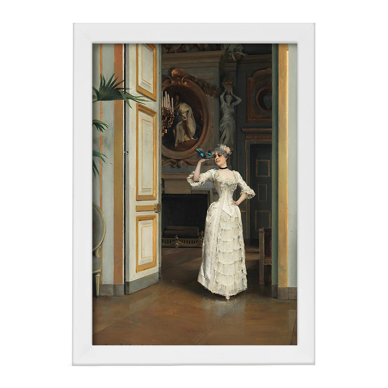 تابلو خندالو مدل نقاشی زنی با پرنده در قلعه مزون لافیت اثر گونار برنتسون کد F12123