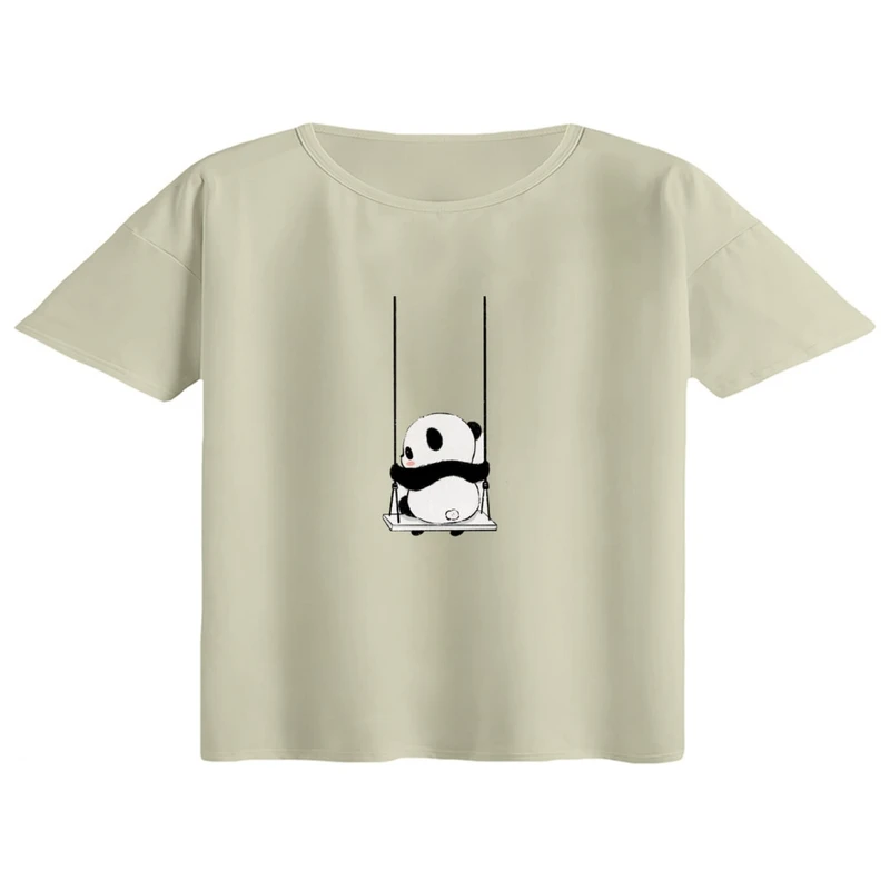 کراپ تی‌شرت آستین کوتاه زنانه مدل پاندا و تاب