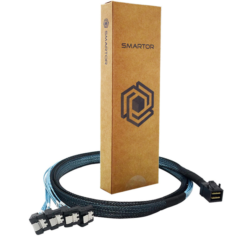 کابل تبدیل Mini SAS SFF-8643 به چهار SATA اسمارطور مدل 90 درجه کد SM115