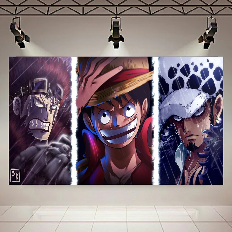 پوستر پارچه ای طرح انیمه وان پیس مدل Eustass Kid, Monkey D. Luffy, Trafalgar Law  کد AR30927