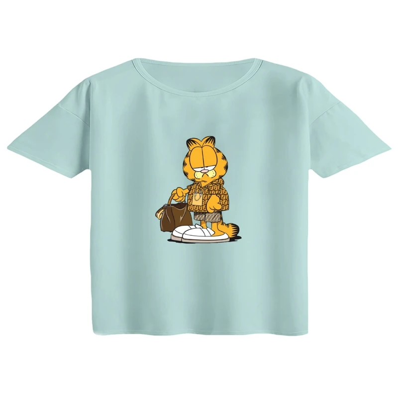 کراپ تی‌شرت آستین کوتاه زنانه مدل گارفیلد مارک پوش