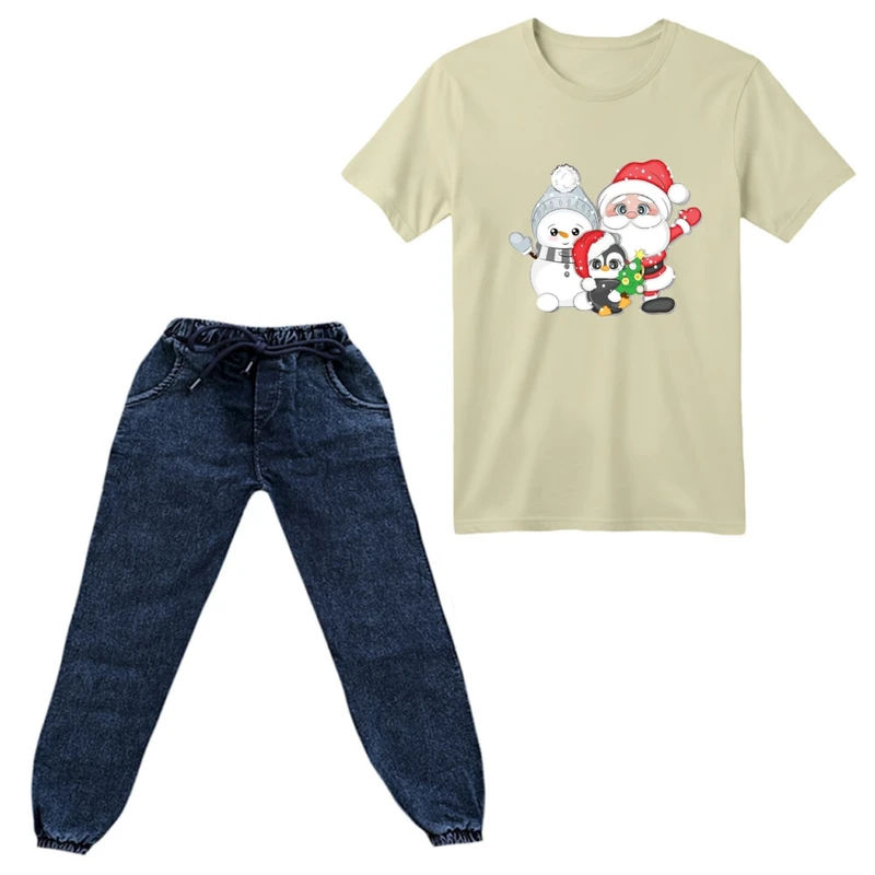 ست تی‌شرت آستین کوتاه و شلوار پسرانه مدل پنگوئن کریسمس کد 4 