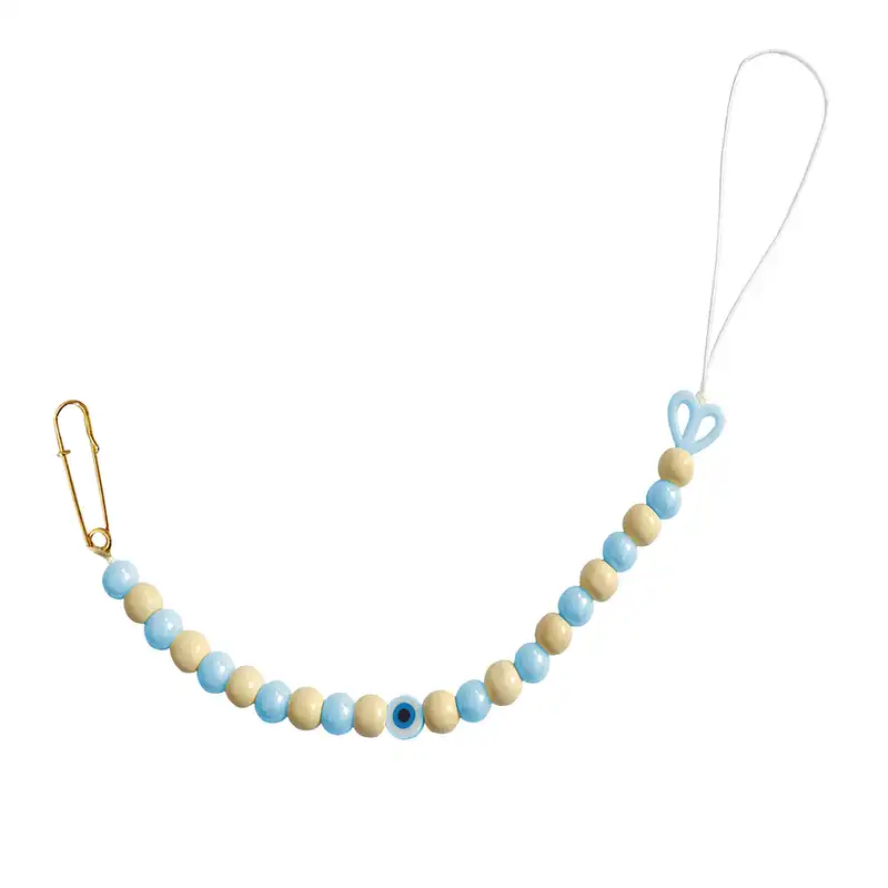 زنجیر پستانک مدل آبنبات مرواریدی و چشم نظر فیمویی