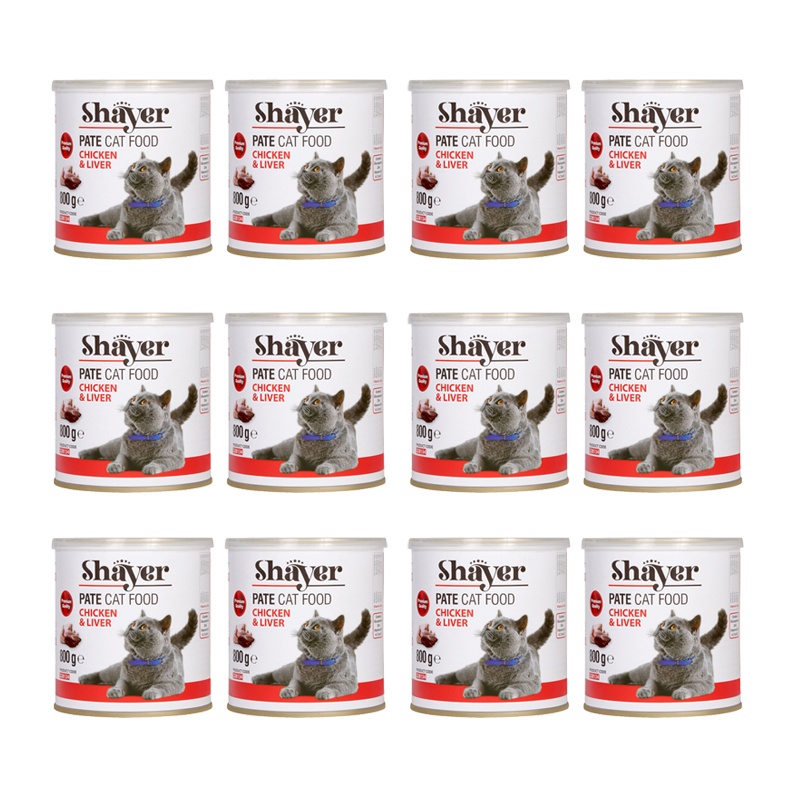 کنسرو گربه شایر مدل پته مرغ و جگر وزن 800 گرم بسته 12 عددی