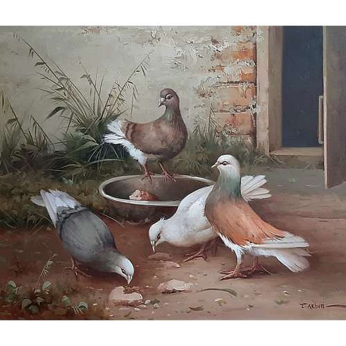 تابلو نقاشی رنگ روغن مدل کبوتر ها کد 3