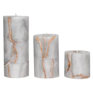شمع مدل استوانه کوبیسم طرح مرمر بسته 3 عددی