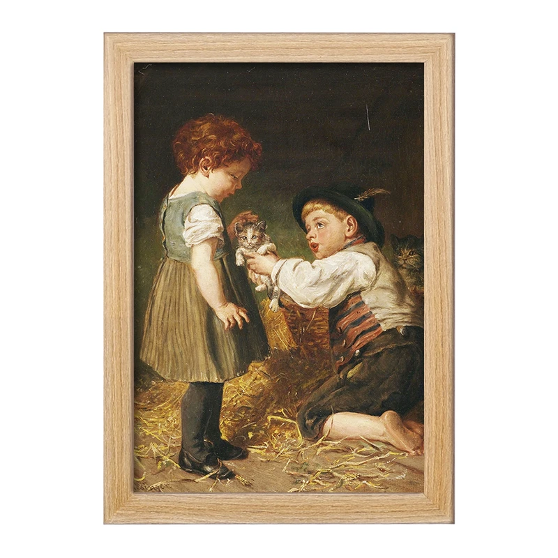 تابلو خندالو مدل نقاشی دو بچه با گربه ها اثر فلیکس شلزینگر کد F12311