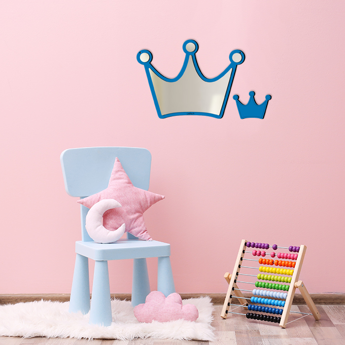 استیکر چوبی کودک باروچین مدل تاج آیینه ای کد m-4-blue مجموعه 2 عددی