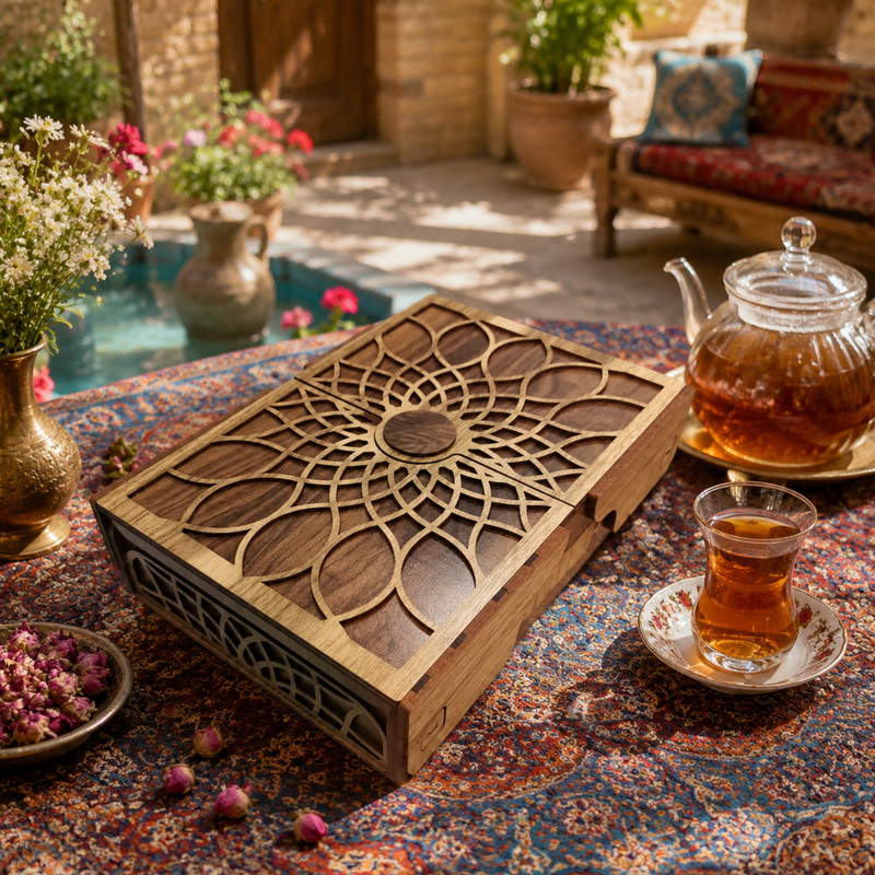 جعبه پذیرایی مدل چوبی شمسه