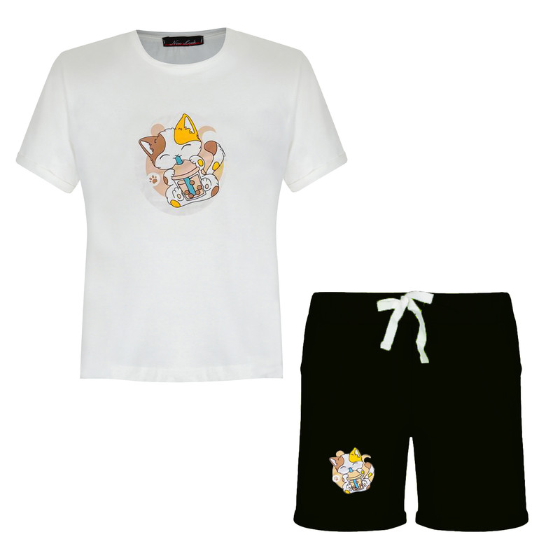 ست تی شرت و شلوارک زنانه مدل گربه کد GV