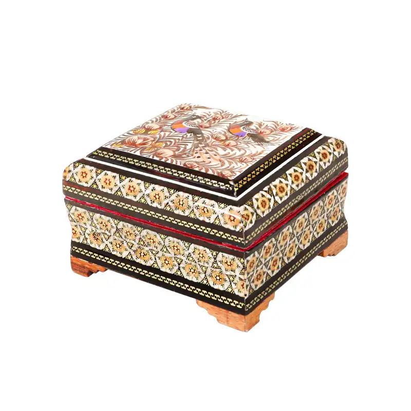 جعبه جواهرات خاتم کاری مدل گل و مرغ برجسته کد 12118Br1f3