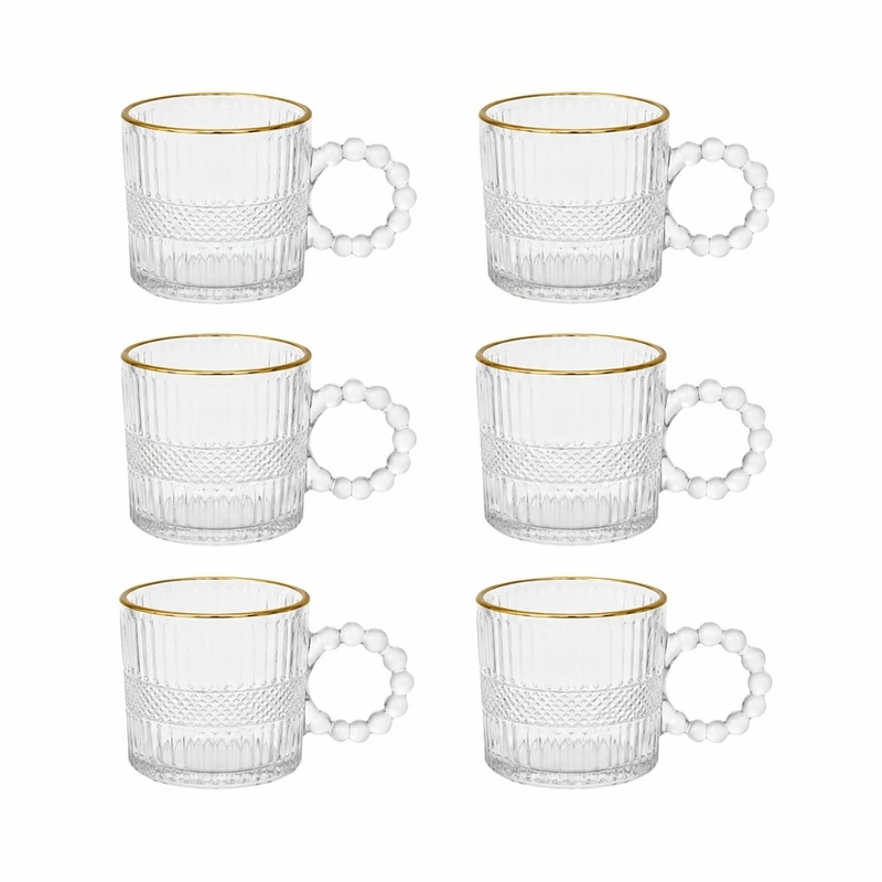 فنجان مدل لبه طلایی دسته مرواریدی بسته 6 عددی