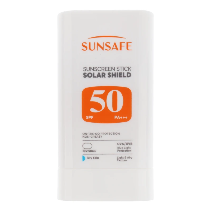 استیک ضد آفتاب بی‌رنگ صورت و بدن سان سیف SPF 50 مدل Solar Shield ‌محافظ در برابر اشعه UVA و UVB مناسب برای پوست خشک حجم 19 میلی‌لیتر