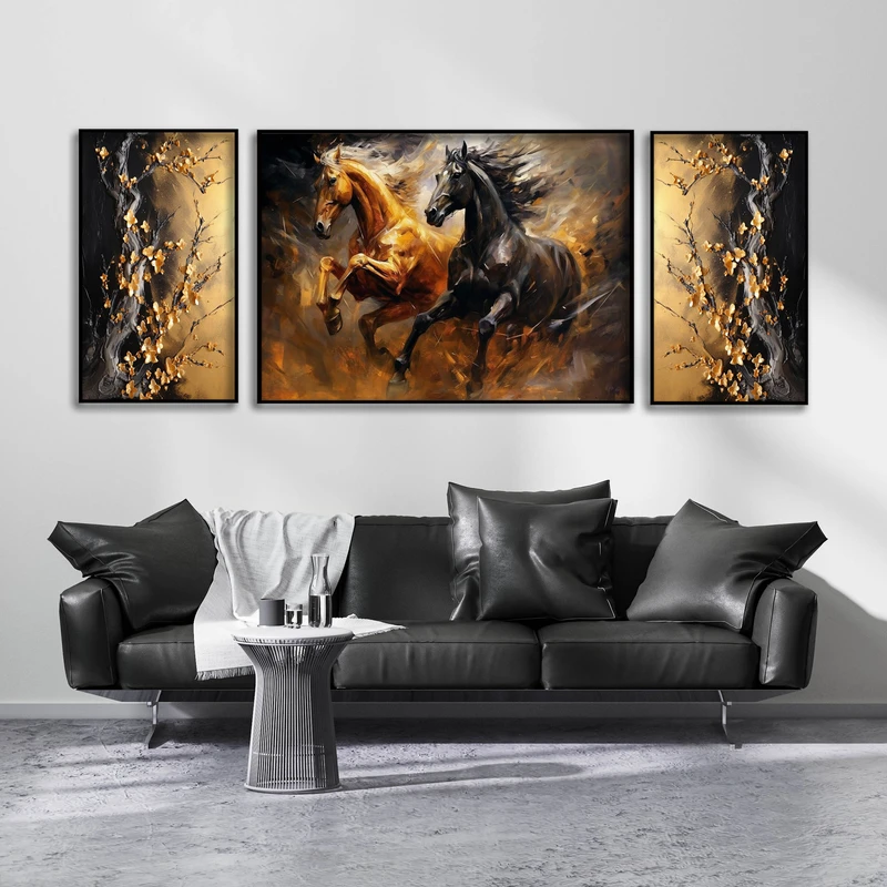 تابلو آتریسا طرح اسب مدرن مدل AT349 مجموعه 3 عددی 