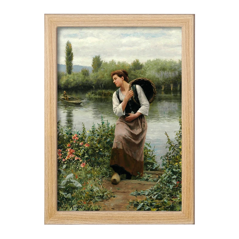 تابلو خندالو مدل نقاشی یک زن با یک سبد اثر دانیل ریدوی نایت کد F12455