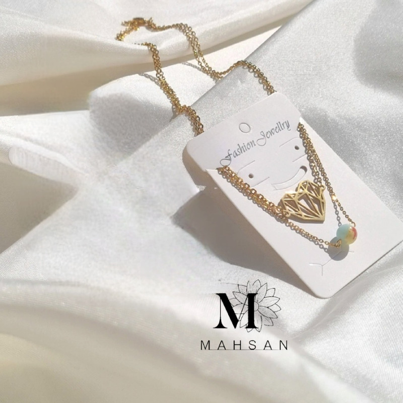 گردنبند دخترانه مدل قلب دو ردیفه و سنگ فیروزه