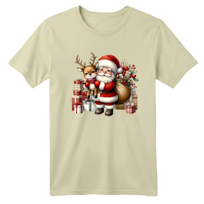 تی شرت آستین کوتاه بچگانه مدل بابانوئل و گوزن کریسمس کد 12