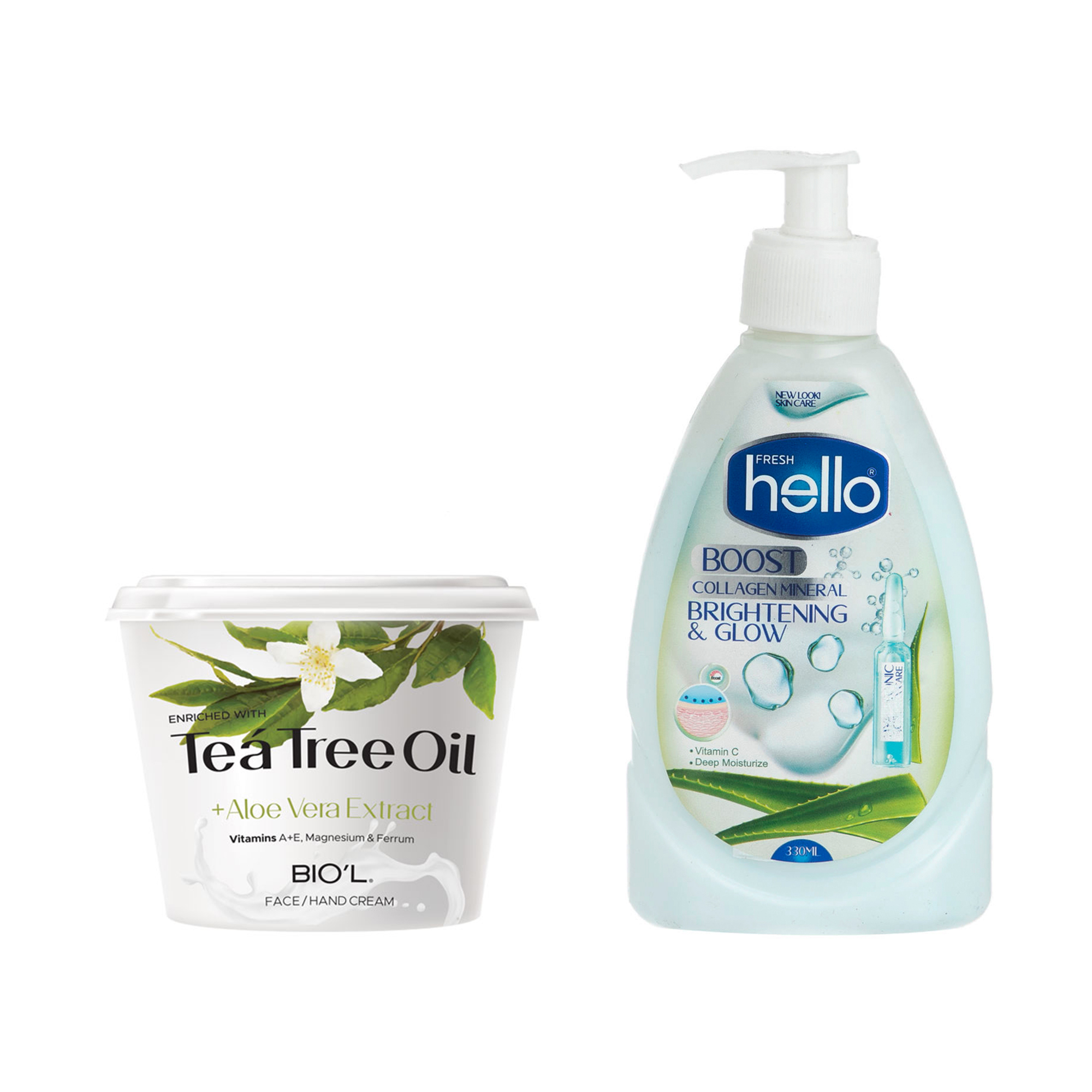 کرم مرطوب کننده هلو فرش مدل آلوئه ورا حجم 330 میلی لیتر به همراه کرم مرطوب کننده بیول مدل Tea Tree Oil حجم 250 میلی لیتر 