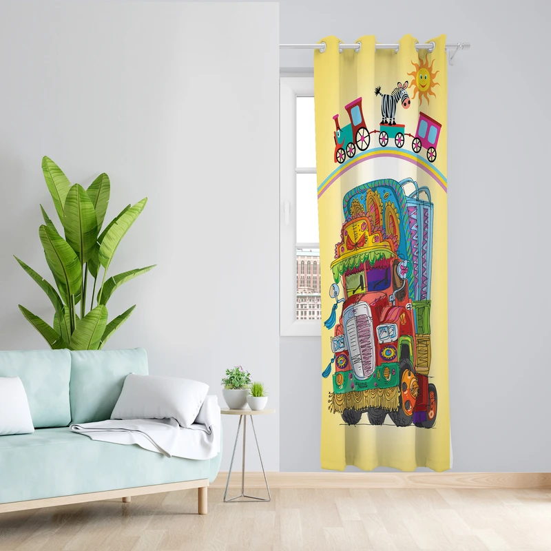 پرده طرح کودک ماشین مدل مخمل پانچی کد L 324R Z سایز 140x200 سانتی متر