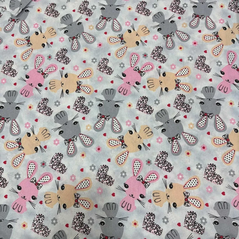 پارچه ملحفه عرض 1.5 متر مدل والا طرح خرگوش ناز پاپیونی رنگ صورتی