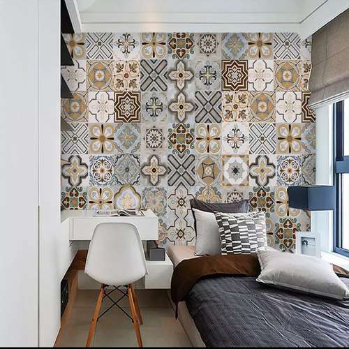 پوستر دیواری سه بعدی مدل سنتی طرح کاشی هندسی DVRF2109