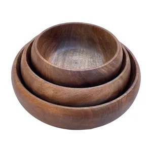 کاسه چوبی مدل خمره ای k141924 مجموعه 3 عددی