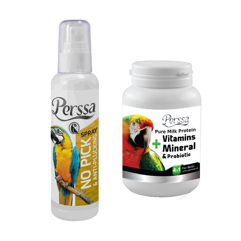 اسپری ضد پرکنی و مولتی ویتامین پرندگان پرسا مدل Pack وزن 430 گرم بسته دو عددی
